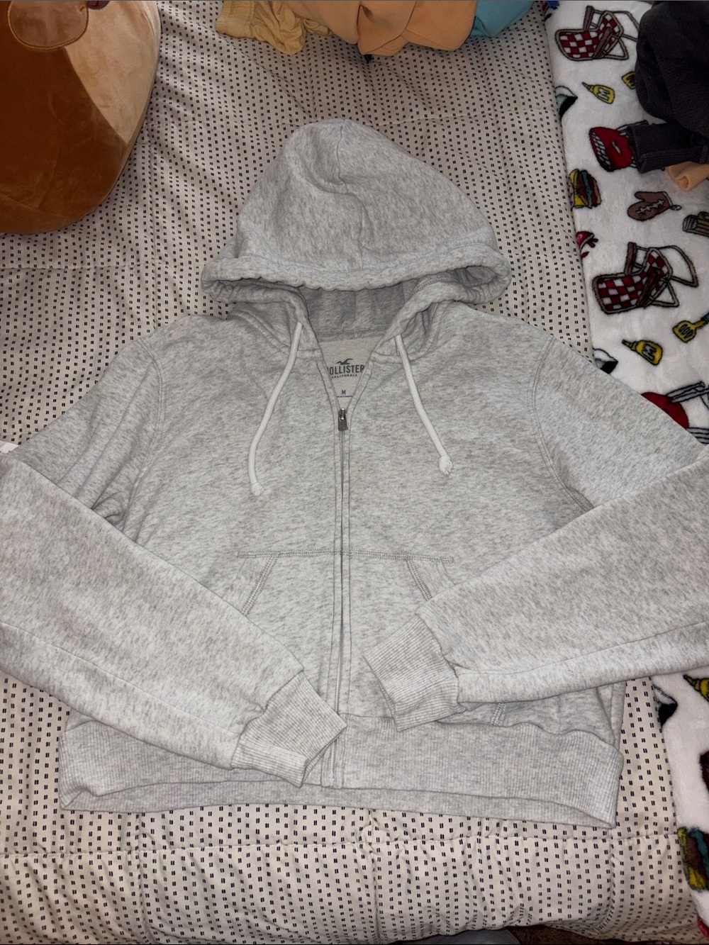 Hollister cropped Light Heather Gray Full-Zip Hooded Sweatshirt